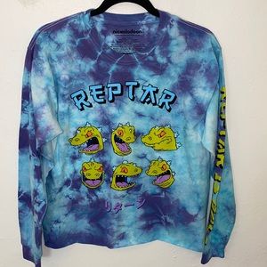 Nickelodeon Retro Rugrats "Reptar is back" Tie Dyed Cropped Long sleeve tee.